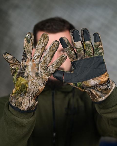 Рукавички тактичні зимові утеплені на флісі Softshell з посиленою долонею Hunter камуфляж 32958 фото