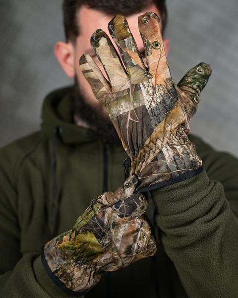 Рукавички тактичні зимові утеплені на флісі Softshell з посиленою долонею Hunter камуфляж 32958 фото