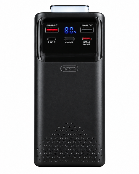 Повербанк XO PR287 80000 mAh | 2xUSB, 2xType-C, з кабелями, PD/QC, 22.5W, з ліхтарем, чорний xo-pr287-80000 фото