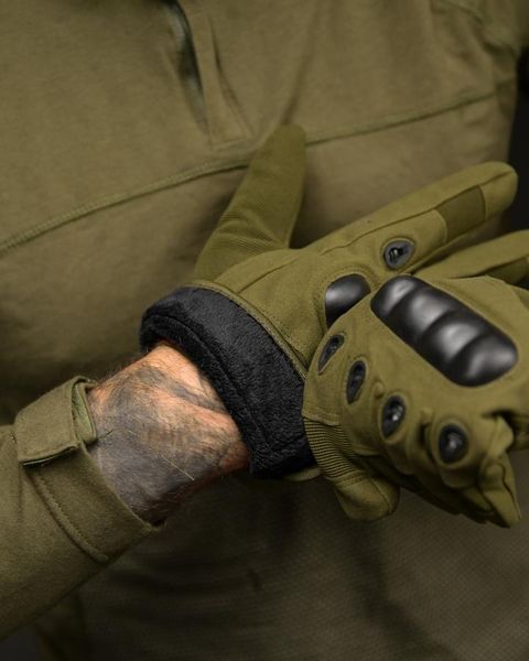 Рукавички тактичні зимові повнопалі утеплені з захистом кісточок Full Finger олива 902506 фото