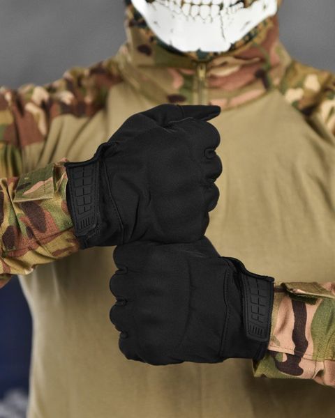 Рукавички тактичні зимові утеплені на флісі Softshell сенсорні чорні 10748 фото